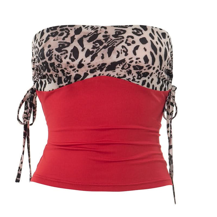 Drawstring ruched leopard print tube top  | Festival Outfits Women  | Cheetah Print Top
