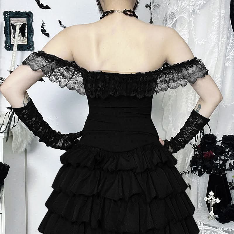 Lace hem off shoulder ribbon zip-up tube top  | Festival Outfits Women