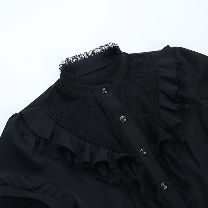 Short sleeve ruffle high neck self tie top  | Festival Outfits Women