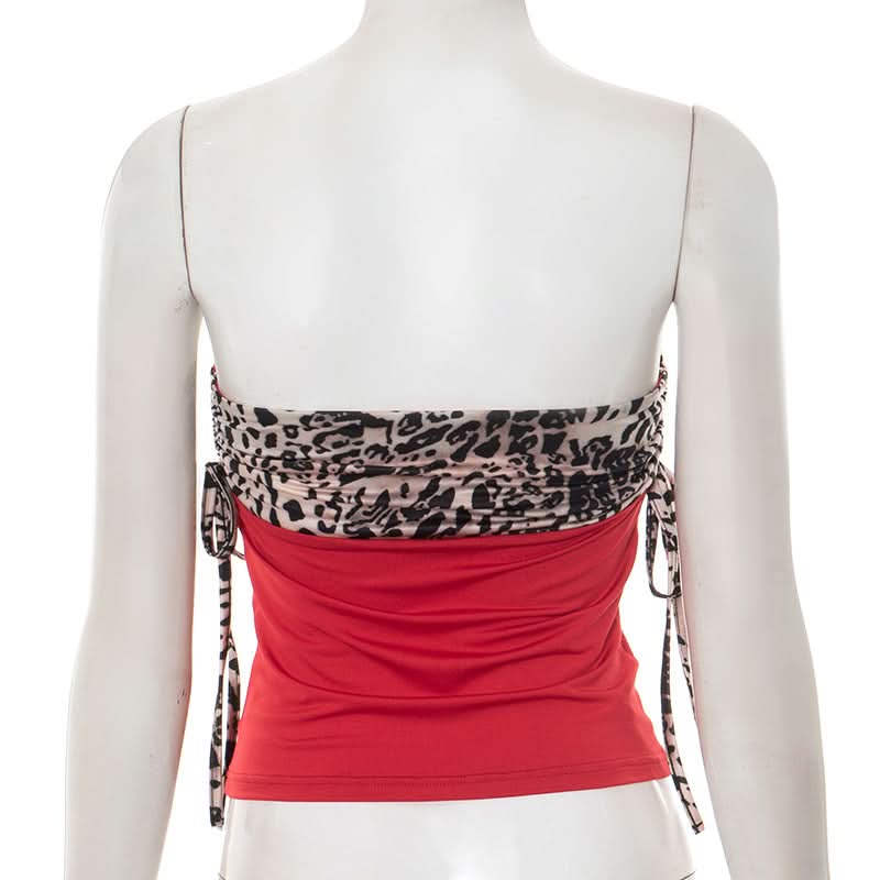 Drawstring ruched leopard print tube top  | Festival Outfits Women  | Cheetah Print Top