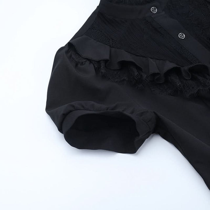 Short sleeve ruffle high neck self tie top  | Festival Outfits Women