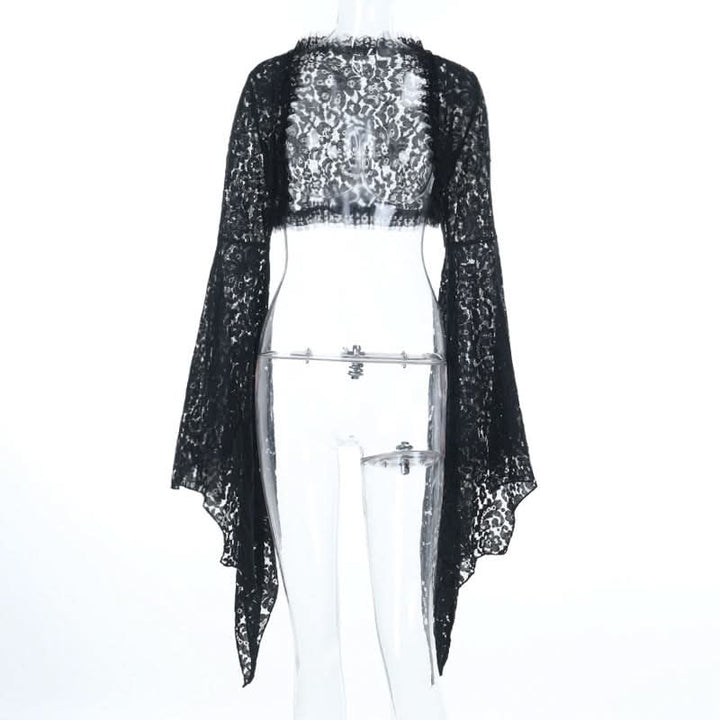 Long flared sleeve ruffle hollow out shrug cut out top  | Festival Outfits Women