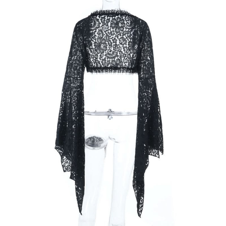Long flared sleeve ruffle hollow out shrug cut out top  | Festival Outfits Women