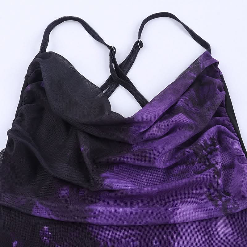 Cross back print ruched cowl neck cami maxi dress  | Festival Outfits Women-final-sale