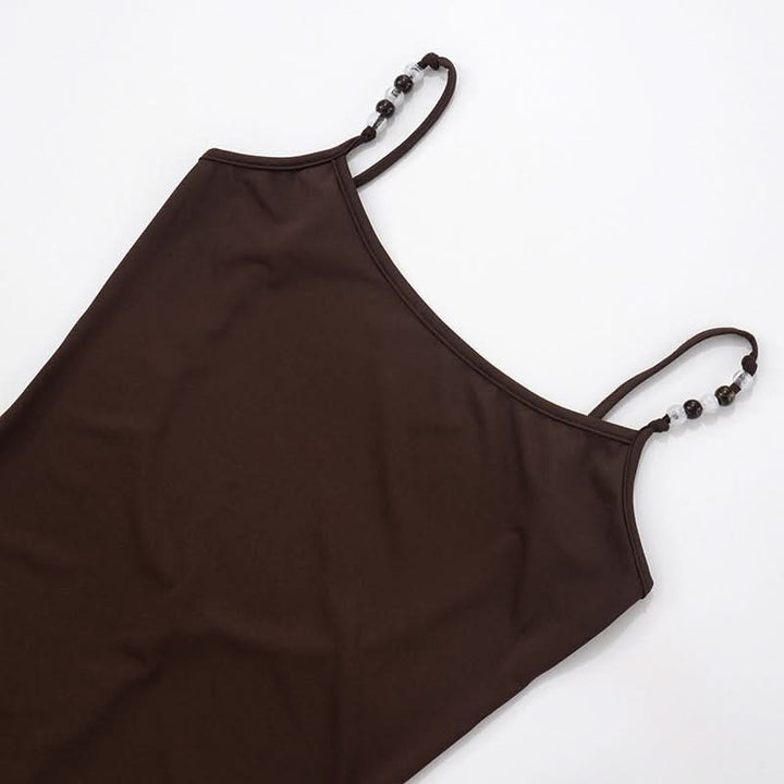 Beaded u neck slit backless cami maxi dress