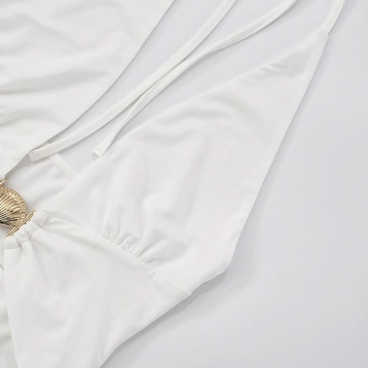Ruffle halter self tie deep v neck mini dress  | Festival Outfits Women