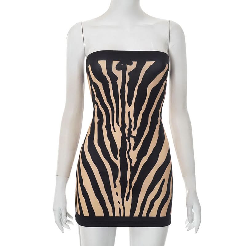Zebra print backless tube mini dress  | Festival Outfits Women