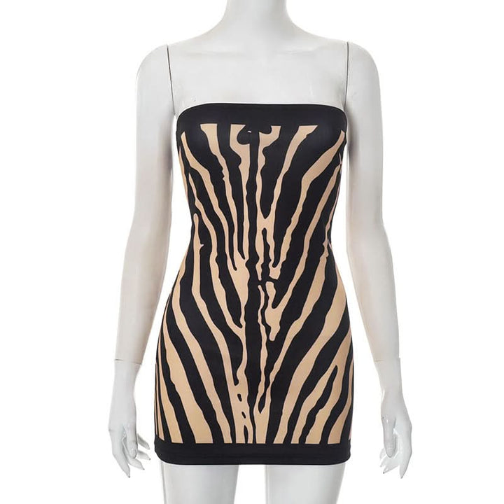Zebra print backless tube mini dress  | Festival Outfits Women