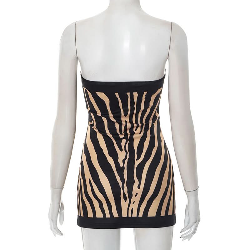 Zebra print backless tube mini dress  | Festival Outfits Women