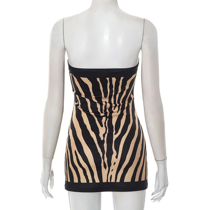 Zebra print backless tube mini dress  | Festival Outfits Women