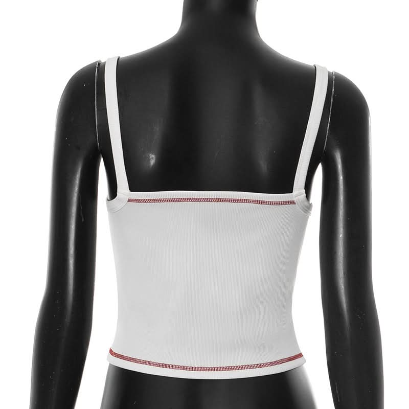 Ribbed lips print square neck stitch cami top  | Festival Outfits Women