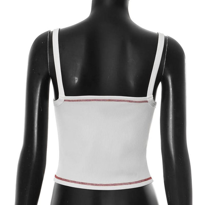 Ribbed lips print square neck stitch cami top  | Festival Outfits Women