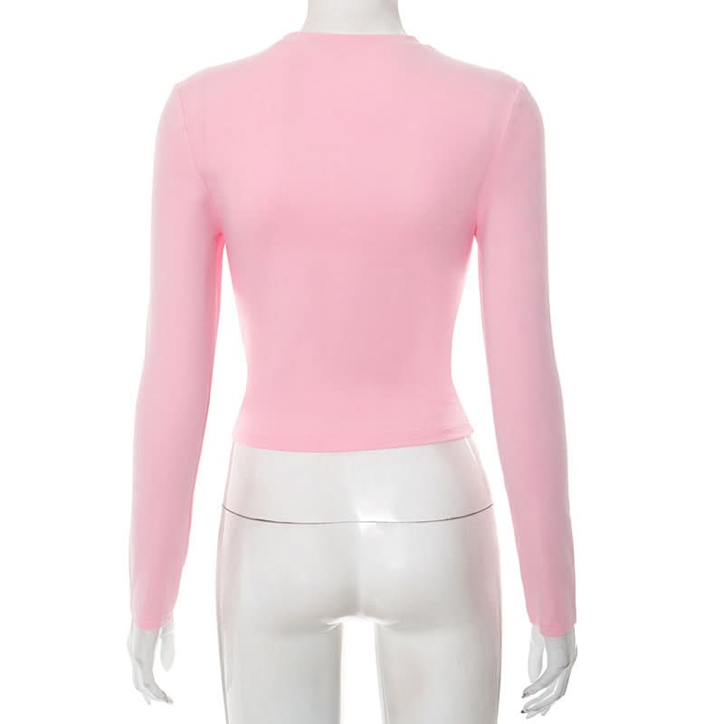 Long sleeve hollow out crewneck ruched cut out top  | Festival Outfits Women