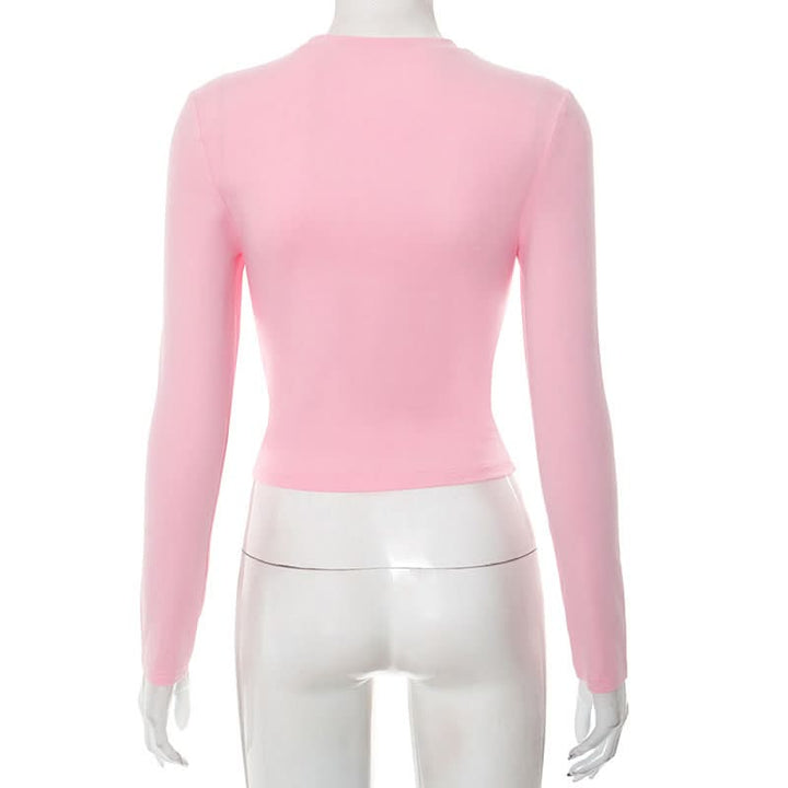 Long sleeve hollow out crewneck ruched cut out top  | Festival Outfits Women