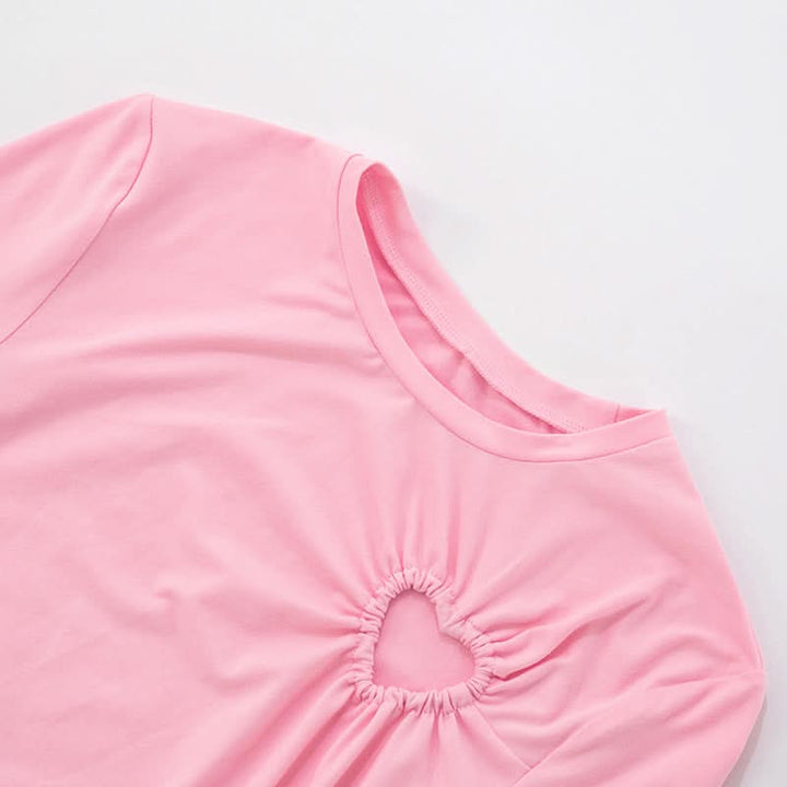 Long sleeve hollow out crewneck ruched cut out top  | Festival Outfits Women