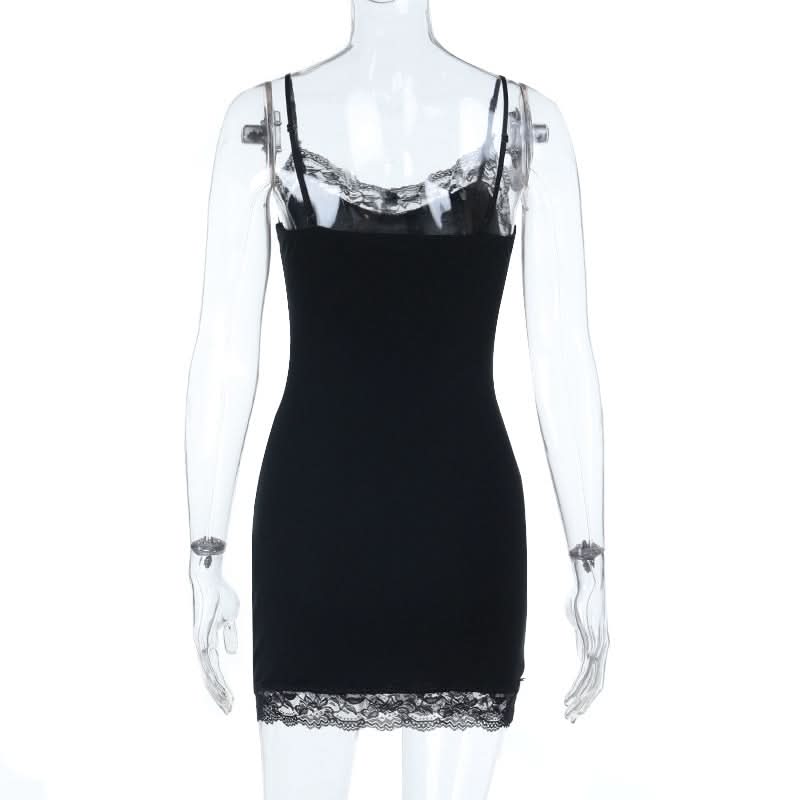 Lace hem v neck skeleton print cami mini dress  | Festival Outfits Women