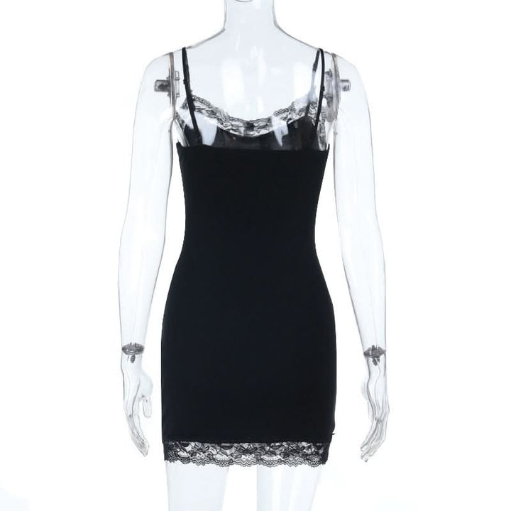 Lace hem v neck skeleton print cami mini dress  | Festival Outfits Women