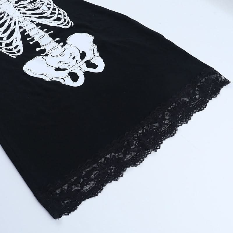 Lace hem v neck skeleton print cami mini dress  | Festival Outfits Women