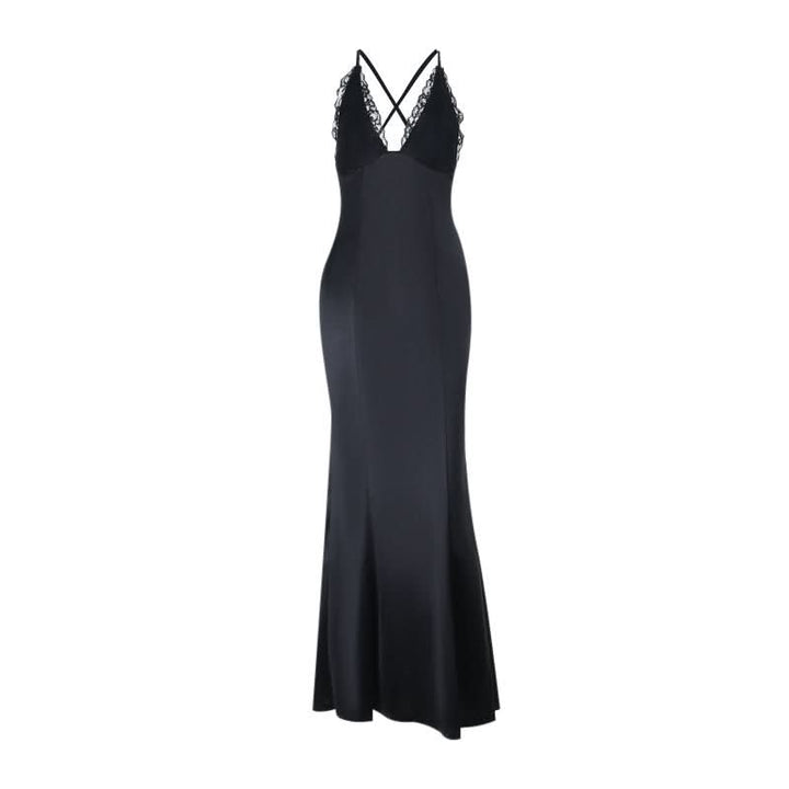 Lace hem v neck cross back cami maxi dress  | Festival Outfits Women