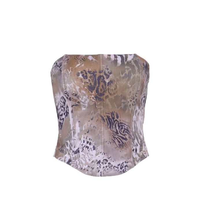 Leopard print zip-up corset tube top  | Festival Outfits Women  | Cheetah Print Top