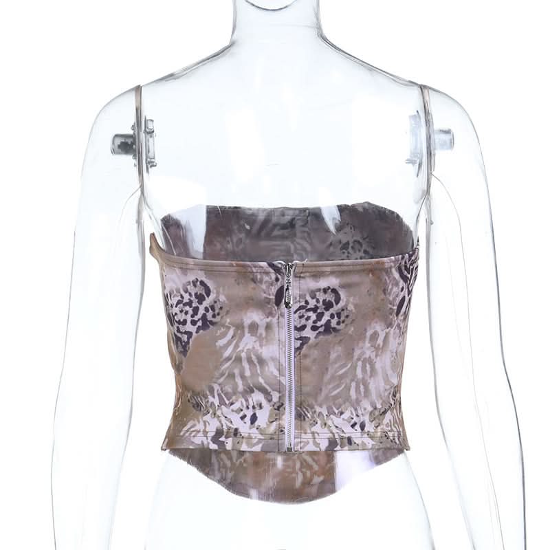 Leopard print zip-up corset tube top  | Festival Outfits Women  | Cheetah Print Top