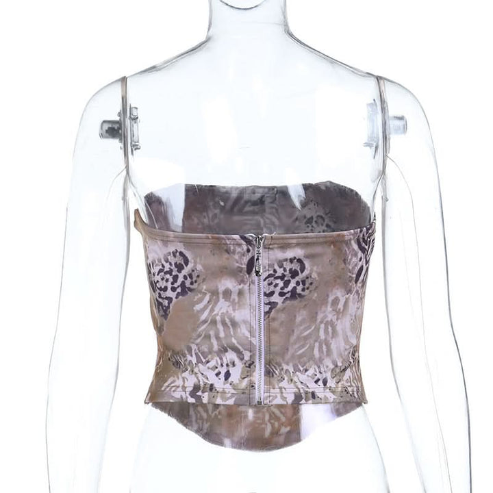 Leopard print zip-up corset tube top  | Festival Outfits Women  | Cheetah Print Top