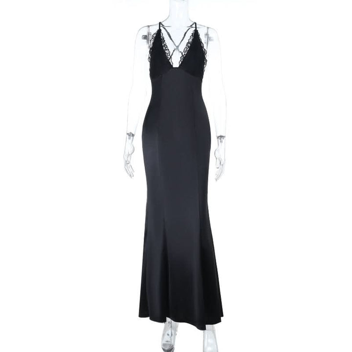 Lace hem v neck cross back cami maxi dress  | Festival Outfits Women