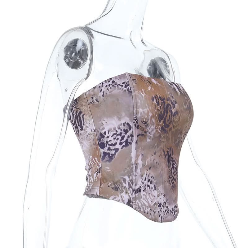 Leopard print zip-up corset tube top  | Festival Outfits Women  | Cheetah Print Top