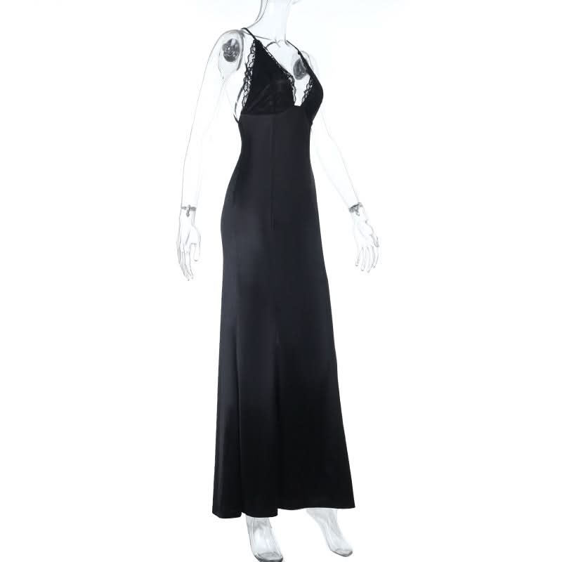 Lace hem v neck cross back cami maxi dress  | Festival Outfits Women