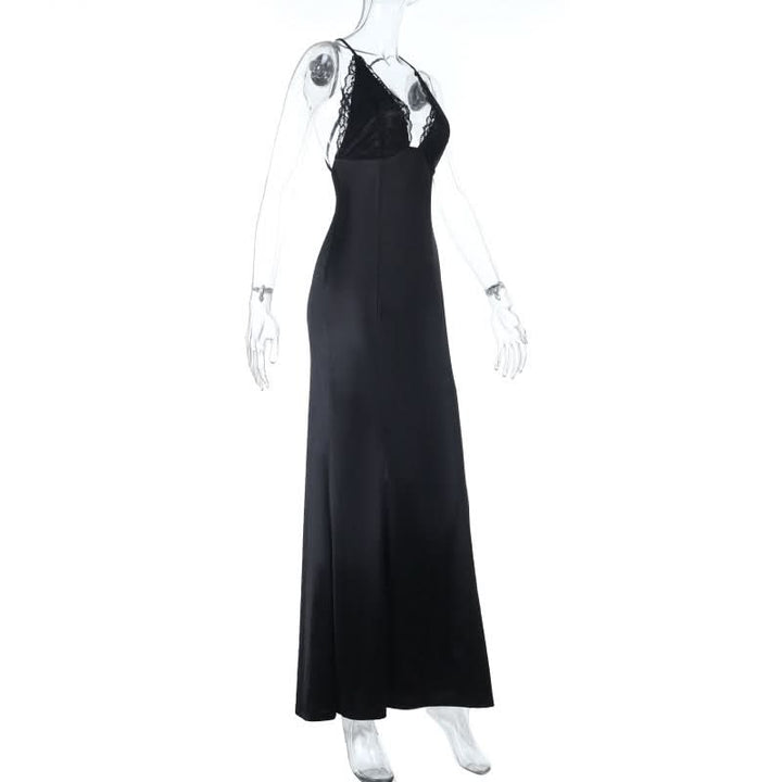 Lace hem v neck cross back cami maxi dress  | Festival Outfits Women