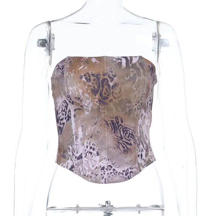 Leopard print zip-up corset tube top  | Festival Outfits Women  | Cheetah Print Top