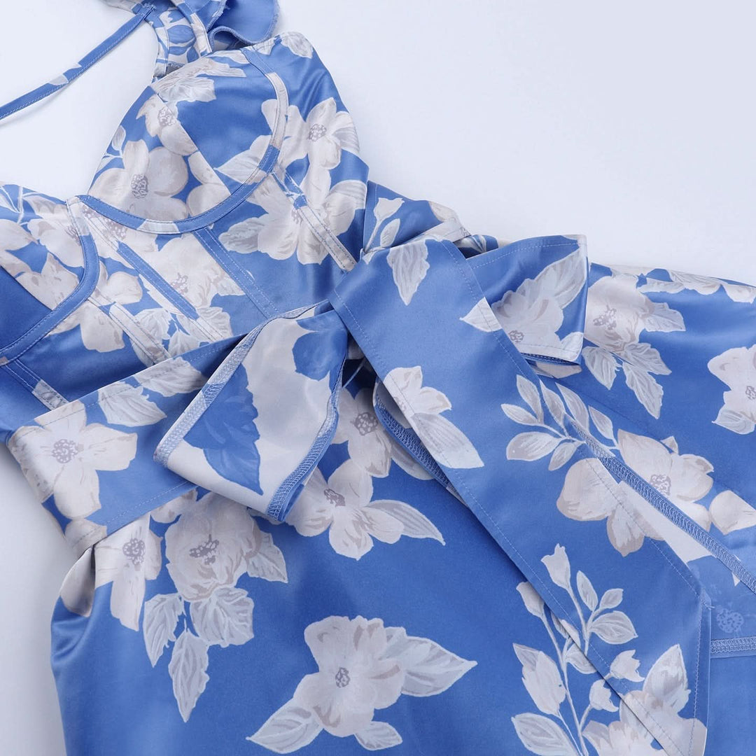 Ruffle flower print zip-up slit v neck midi dress  | Festival Outfits Women