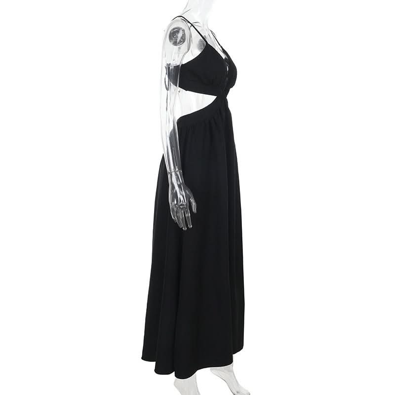 Hollow out deep v neck zip-up slit cami cut out maxi dress  | Festival Outfits Women