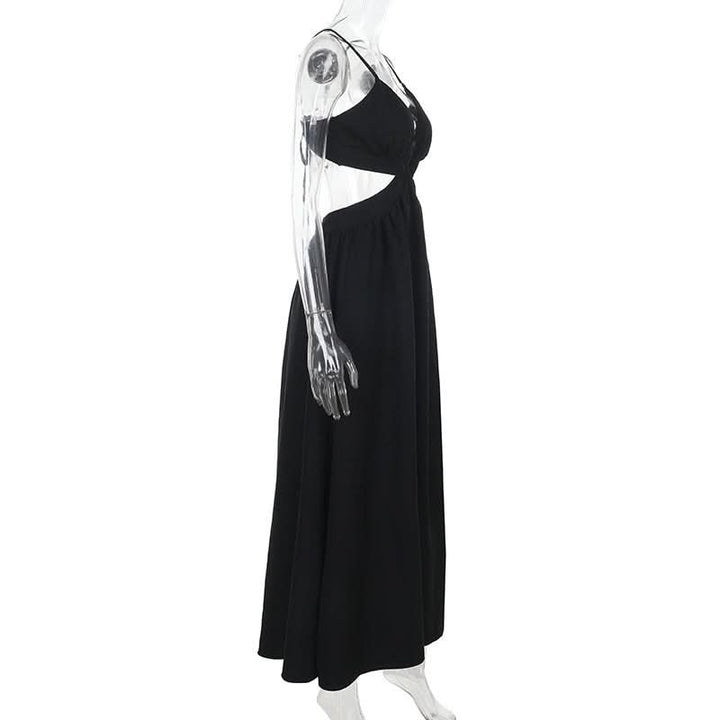 Hollow out deep v neck zip-up slit cami cut out maxi dress  | Festival Outfits Women