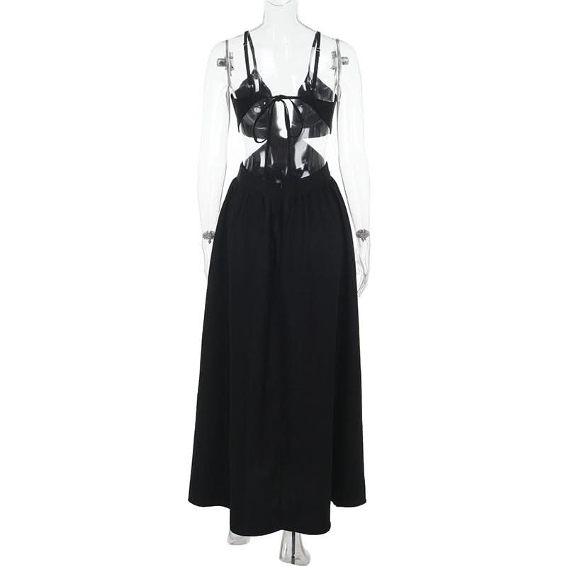 Hollow out deep v neck zip-up slit cami cut out maxi dress  | Festival Outfits Women