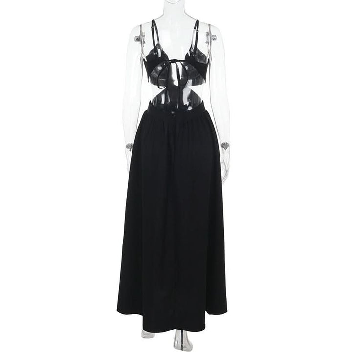Hollow out deep v neck zip-up slit cami cut out maxi dress  | Festival Outfits Women