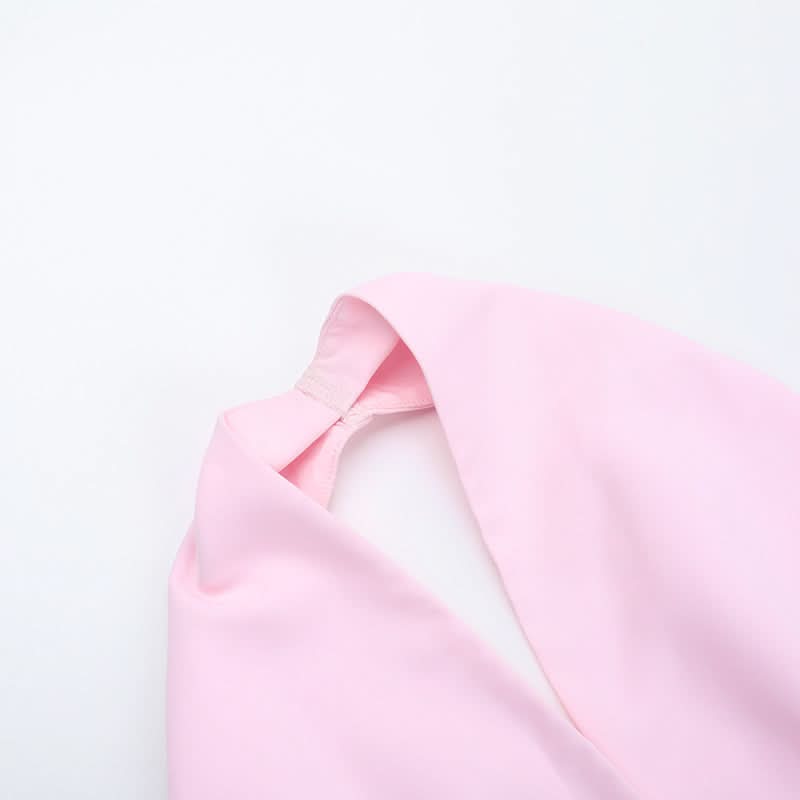Halter ruched self tie hollow out pink cut out top  | Festival Outfits Women