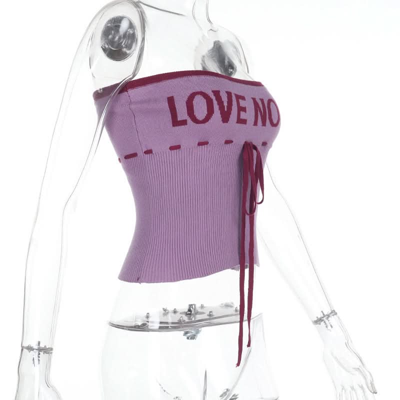 Ribbed self tie "TRUST ME" pattern tube top  | Festival Outfits Women