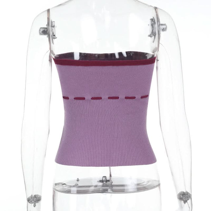 Ribbed self tie "TRUST ME" pattern tube top  | Festival Outfits Women