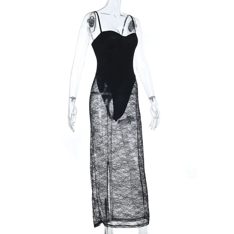 Slit v neck lace backless cami midi dress  | Festival Outfits Women-final-sale