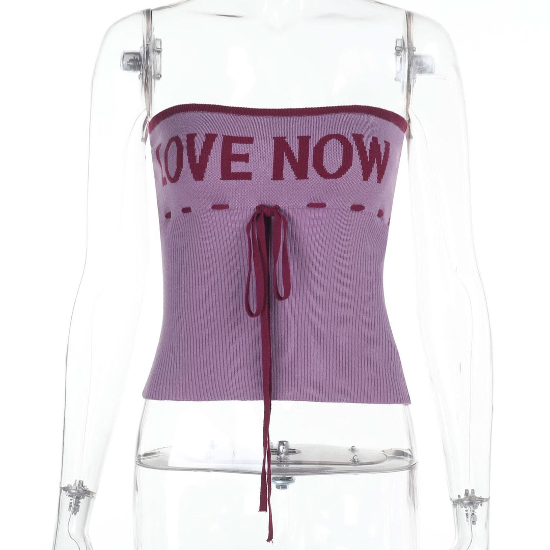 Ribbed self tie "TRUST ME" pattern tube top  | Festival Outfits Women