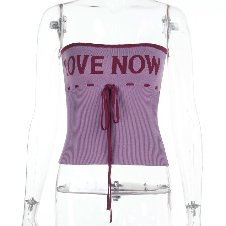 Ribbed self tie "TRUST ME" pattern tube top  | Festival Outfits Women