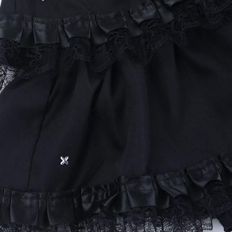 Ruched lace hem A line black mini skirt  | Festival Outfits Women