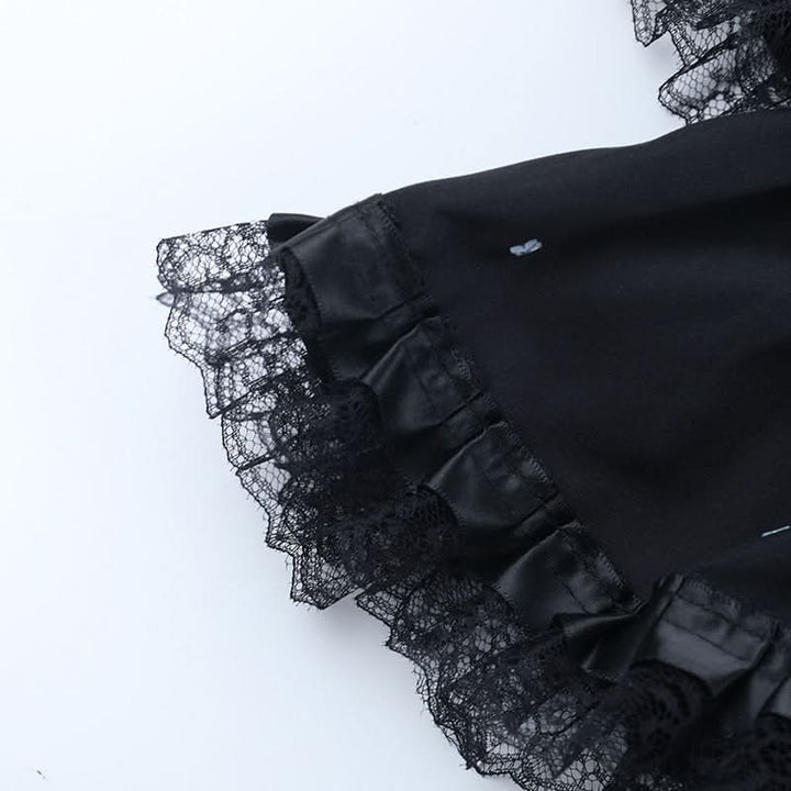 Ruched lace hem A line black mini skirt  | Festival Outfits Women