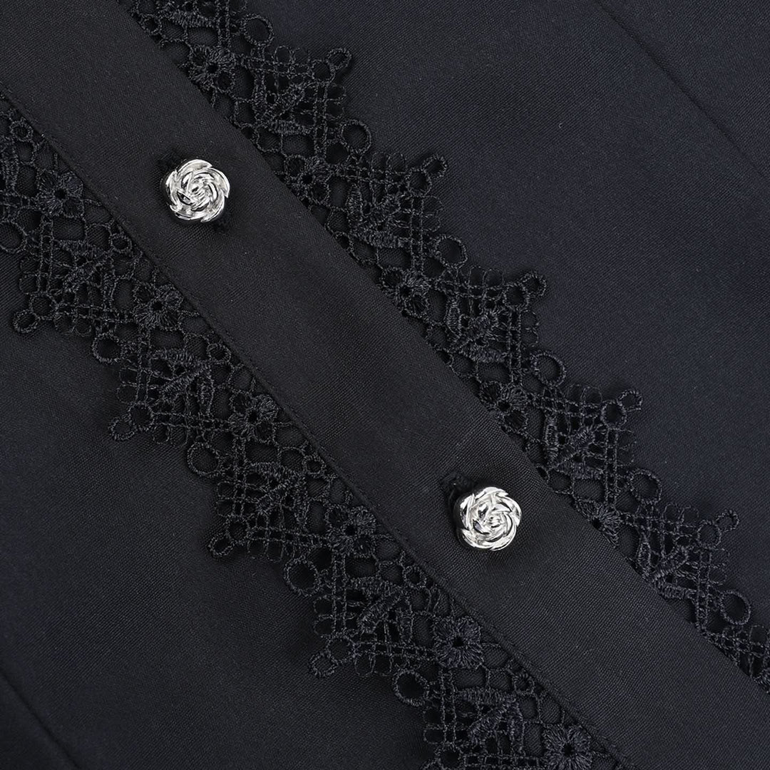 Lace hem bowknot short sleeve black top  | Festival Outfits Women