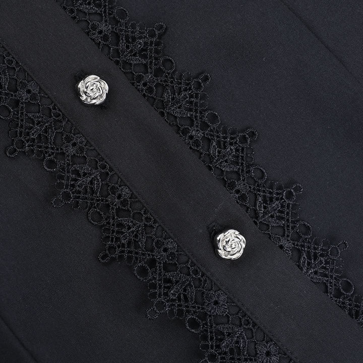 Lace hem bowknot short sleeve black top  | Festival Outfits Women