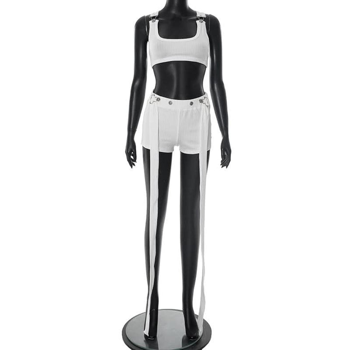 Square neck button striped medium rise tank pant set  | Festival Outfits Women