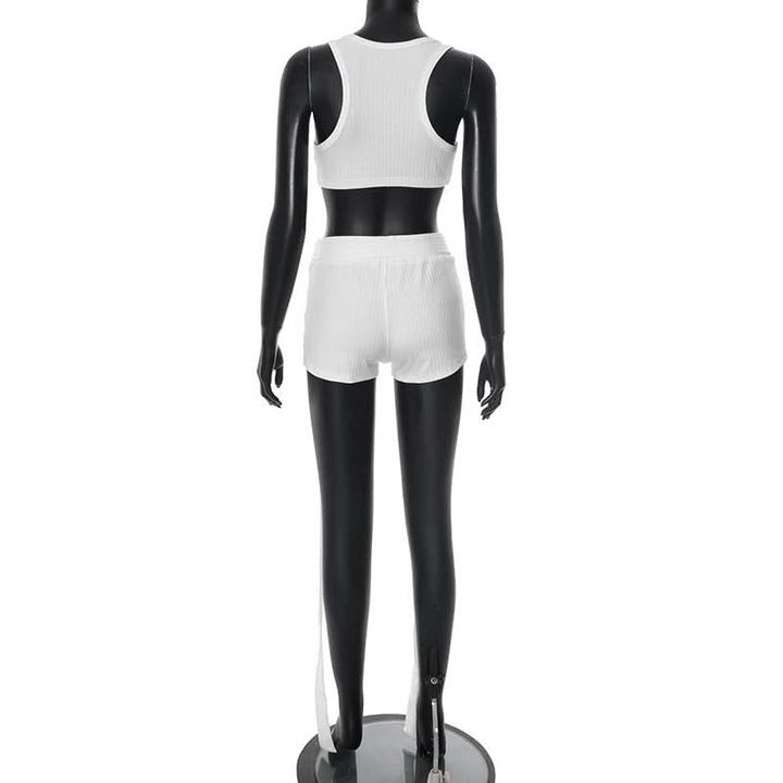 Square neck button striped medium rise tank pant set  | Festival Outfits Women