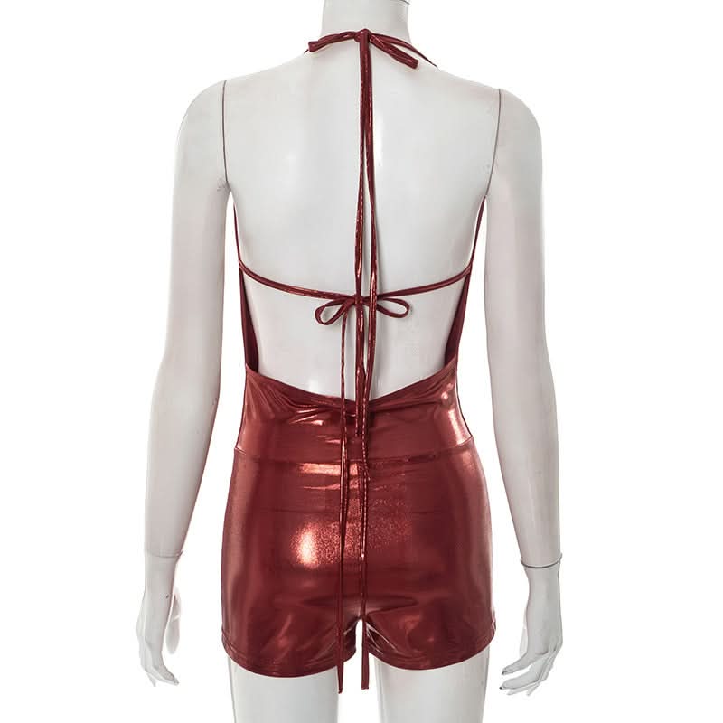 Halter self tie cowl neck metallic romper  | Festival Outfits Women