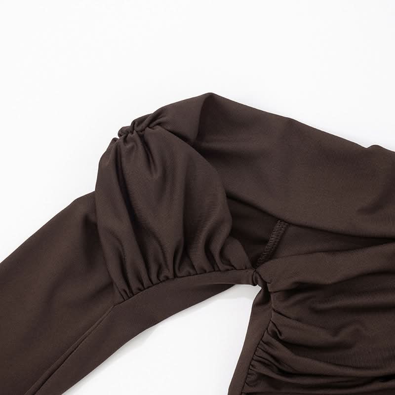 Irregular ruched off shoulder long sleeve mini dress  | Festival Outfits Women